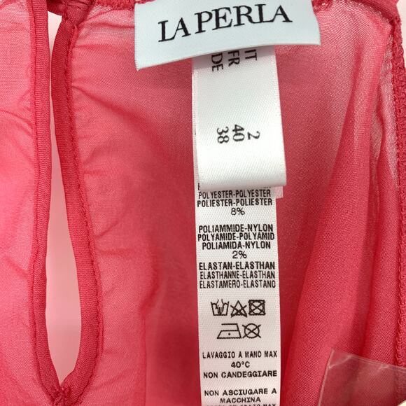 La Perla IT Sz 2 US S English Rose Ruffle Straps Silk Camisole Coral Pink NEW - Picture 7 of 9